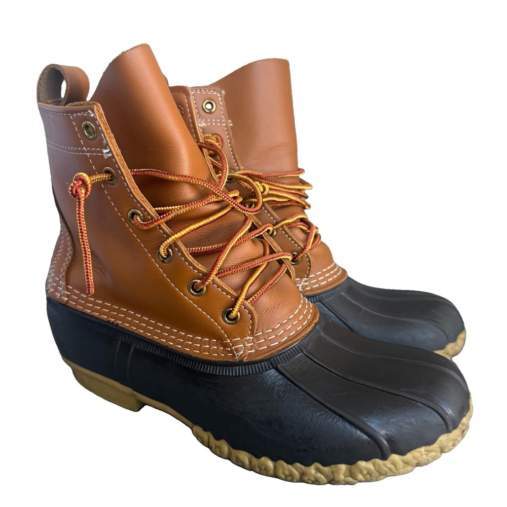 LL Bean Boots Womens 9 M 8" Original Duck Boots Leather Rubber USA 212880